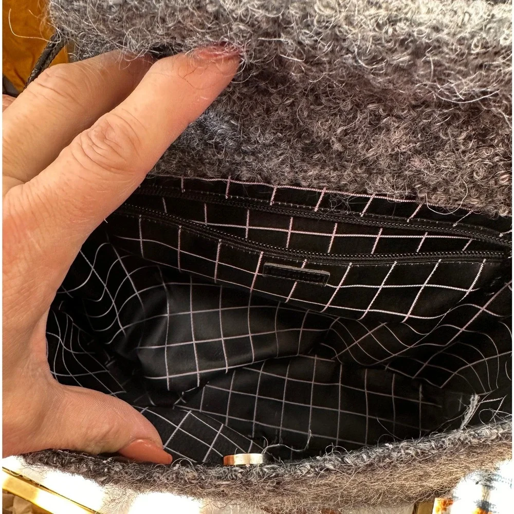 Kate Spade VTGE NewYork Textured Tote Bag Gray black Leather Straps Snap Closure